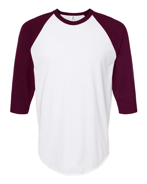 Unisex Fine Jersey Raglan T-Shirt - Front - B30359522 - White/ Maroon