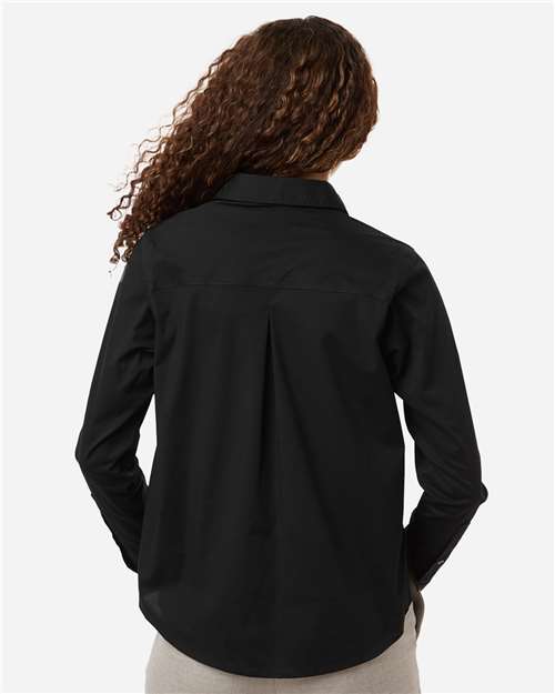 Women's CrownLux Performance® Spencer Poplin Dress Shirt - OnModelBack - B670B2502 - Black