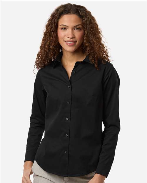Women's CrownLux Performance® Spencer Poplin Dress Shirt - OnModelFront - B670B2502 - Black