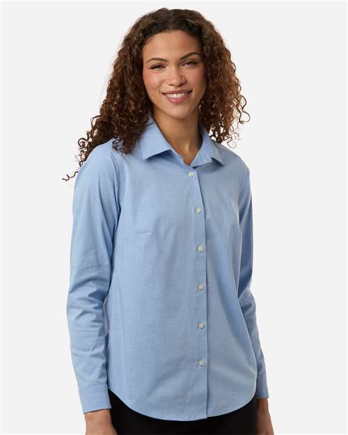 Women's CrownLux Performance® Spencer Poplin Dress Shirt - OnModelFront - B670B2262 - Light Blue Melange