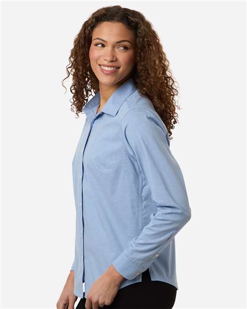 Women's CrownLux Performance® Spencer Poplin Dress Shirt - OnModelSide - B670B2262 - Light Blue Melange