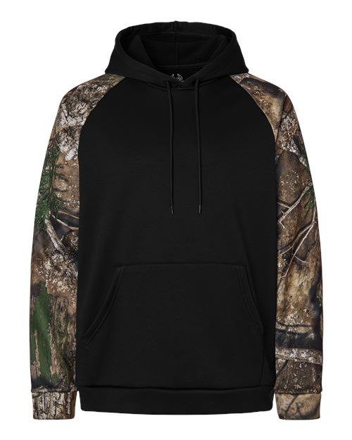 Unisex Realtree® Performance Colorblocked Hooded Sweatshirt - Front - B03050982 - Camo/ Black