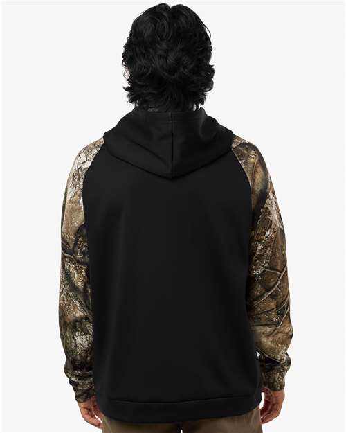 Unisex Realtree® Performance Colorblocked Hooded Sweatshirt - OnModelBack - B03050982 - Camo/ Black