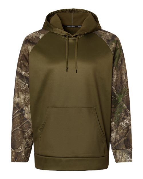 Unisex Realtree® Performance Colorblocked Hooded Sweatshirt - Front - B03050102 - Camo/ Green
