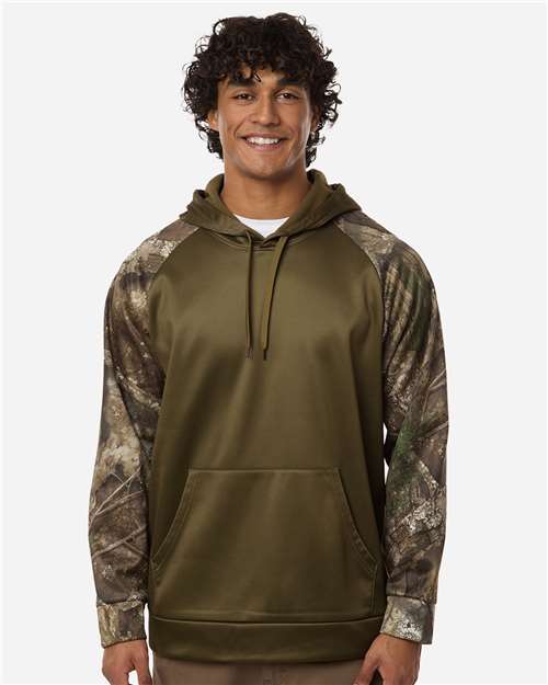 Unisex Realtree® Performance Colorblocked Hooded Sweatshirt - OnModelFront - B03050102 - Camo/ Green