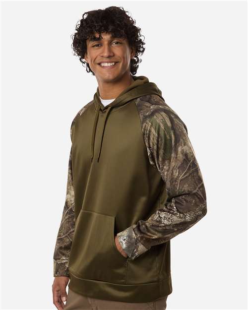 Unisex Realtree® Performance Colorblocked Hooded Sweatshirt - OnModelSide - B03050102 - Camo/ Green