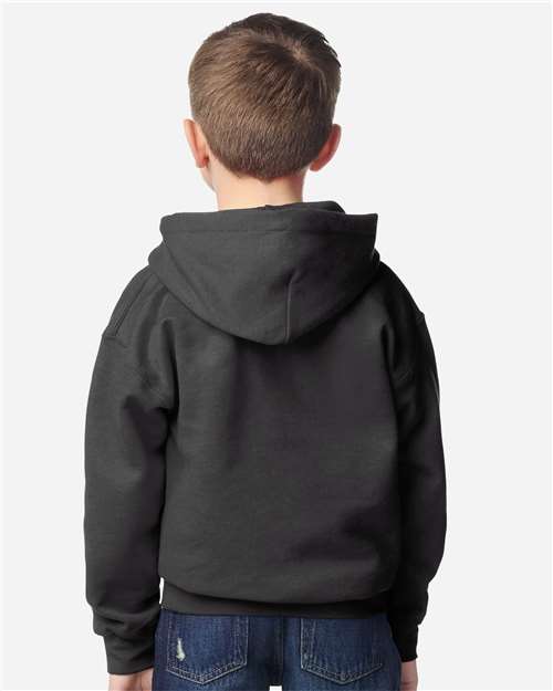 Youth Heavy Blend™ Hooded Sweatshirt - OnModelBack - B32060402 - Fan Charcoal Heather