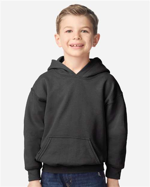 Youth Heavy Blend™ Hooded Sweatshirt - OnModelFront - B32060402 - Fan Charcoal Heather