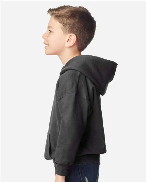 Youth Heavy Blend™ Hooded Sweatshirt - OnModelSide - B32060402 - Fan Charcoal Heather