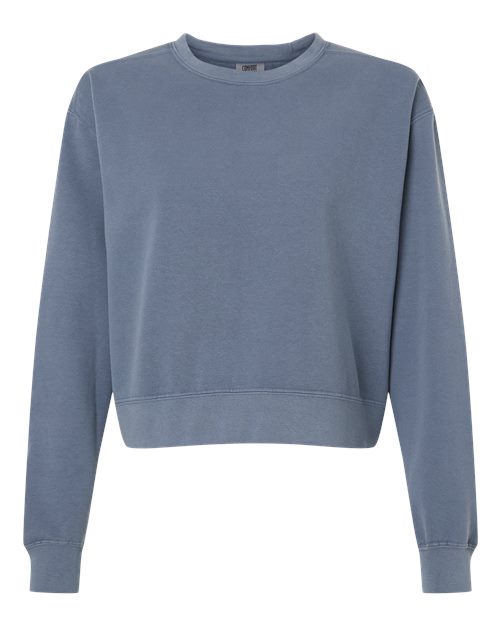 Women's Garment-Dyed Mid-Length Crewneck Sweatshirt - Front - B00408983 - Blue Jean
