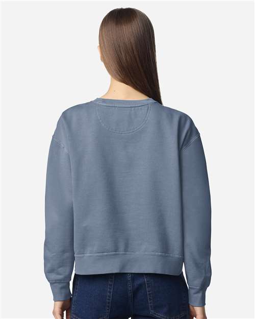 Women's Garment-Dyed Mid-Length Crewneck Sweatshirt - OnModelBack - B00408983 - Blue Jean