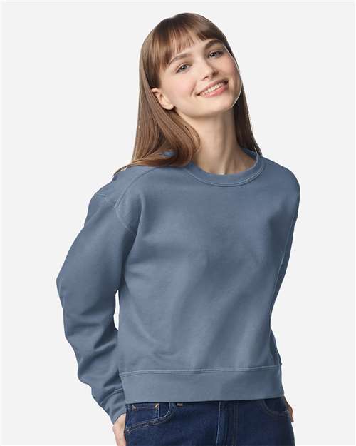 Women's Garment-Dyed Mid-Length Crewneck Sweatshirt - OnModelFront - B00408983 - Blue Jean