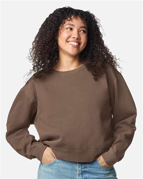 Women's Garment-Dyed Mid-Length Crewneck Sweatshirt - OnModelFront - B00408363 - Espresso