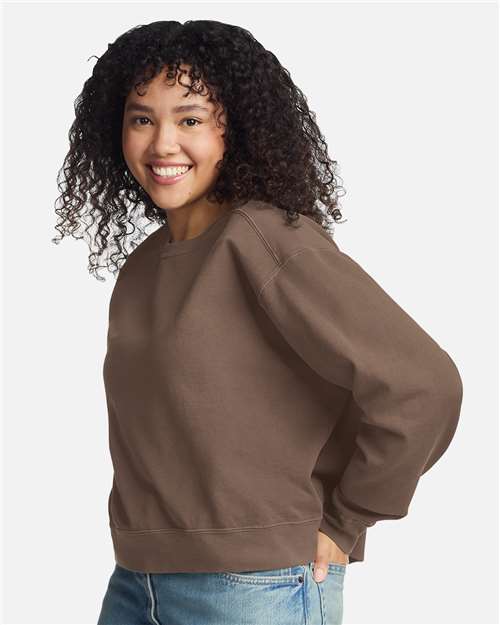 Women's Garment-Dyed Mid-Length Crewneck Sweatshirt - OnModelSide - B00408363 - Espresso