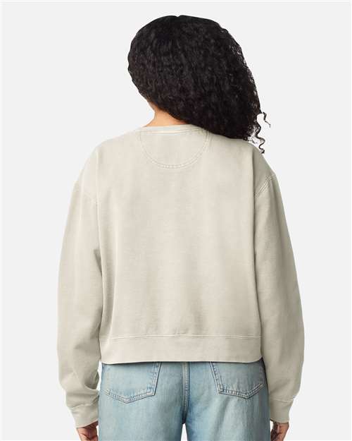 Women's Garment-Dyed Mid-Length Crewneck Sweatshirt - OnModelBack - B00408243 - Ivory