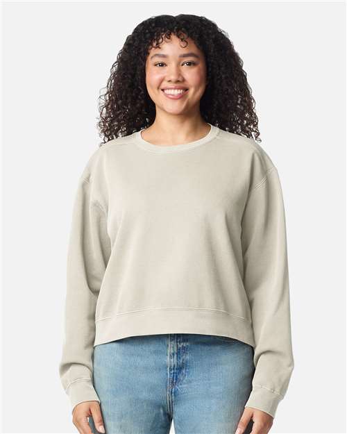 Women's Garment-Dyed Mid-Length Crewneck Sweatshirt - OnModelFront - B00408243 - Ivory
