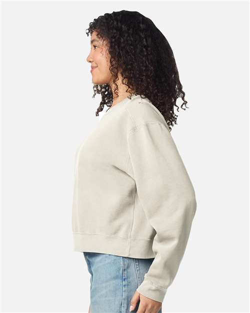Women's Garment-Dyed Mid-Length Crewneck Sweatshirt - OnModelSide - B00408243 - Ivory