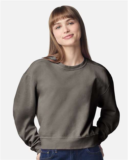 Women's Garment-Dyed Mid-Length Crewneck Sweatshirt - OnModelFront - B00408093 - Pepper