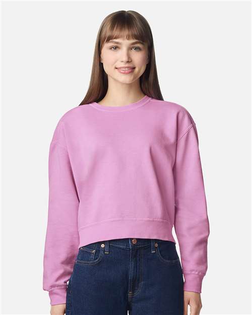 Women's Garment-Dyed Mid-Length Crewneck Sweatshirt - OnModelFront - B00408303 - Rose Quartz