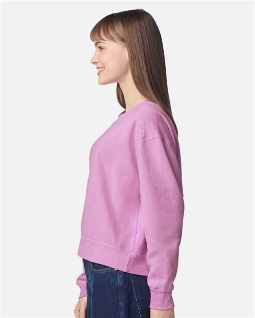 Women's Garment-Dyed Mid-Length Crewneck Sweatshirt - OnModelSide - B00408303 - Rose Quartz