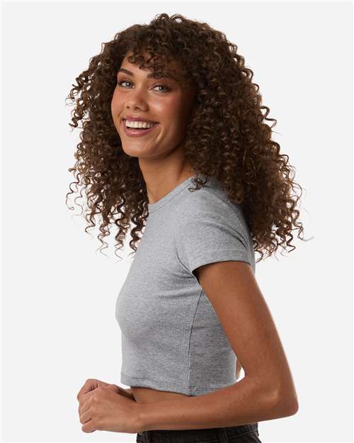 Women's Baby Rib Cropped Tee - OnModelSide - B04127093 - Heather Grey