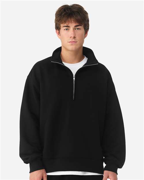 Unisex 10 oz Quarter-Zip Pullover Sweatshirt - OnModelFront - B08706502 - Black