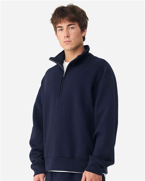 Unisex 10 oz Quarter-Zip Pullover Sweatshirt - OnModelSide - B08706652 - Navy