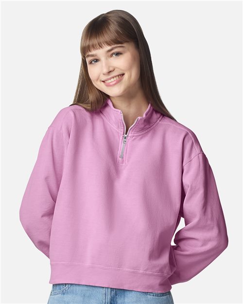 Women's Garment-Dyed Mid-Length Quarter-Zip Sweatshirt - styleImage