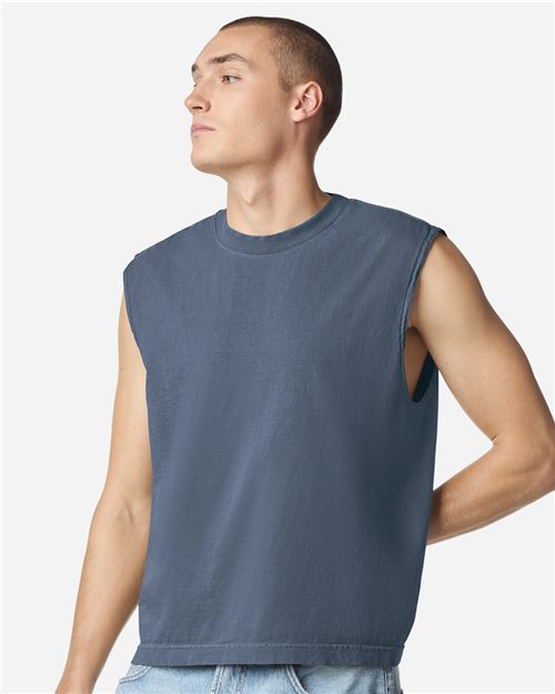 Unisex Heavyweight Cotton Garment-Dyed Mid-Length Muscle Tee - styleImage