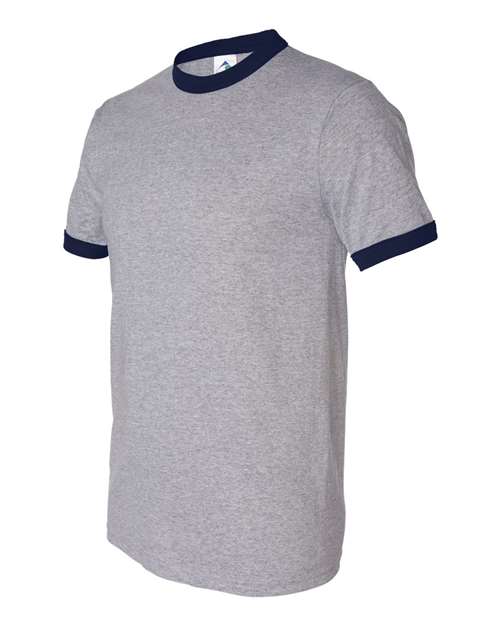 Unisex 50/50 Ringer T-Shirt - Front - B01334585 - Athletic Heather/ Navy