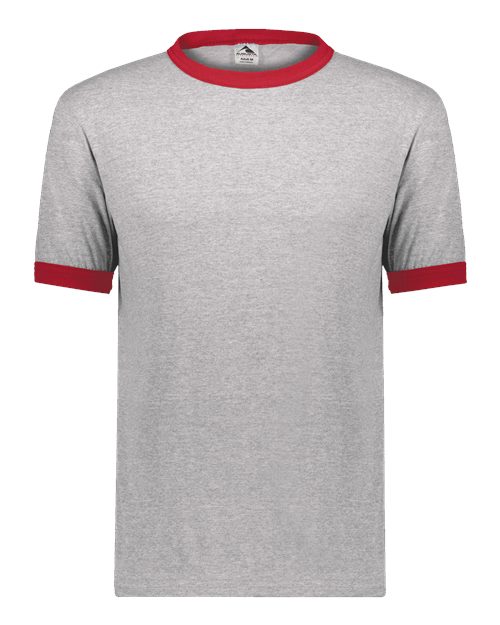 Unisex 50/50 Ringer T-Shirt - Front - B01334715 - Athletic Heather/ Red