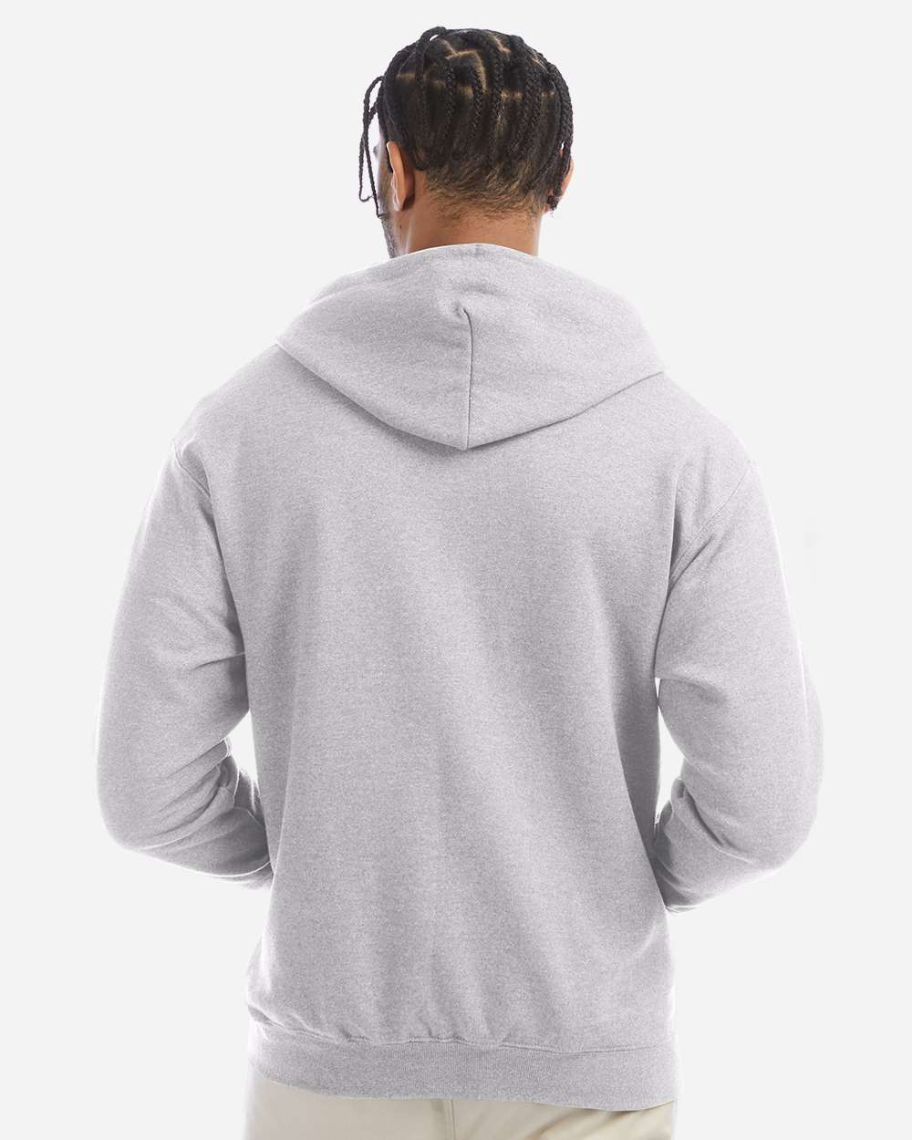 Powerblend® Full-Zip Hooded Sweatshirt - OnModelBack - B25384023 - Silver Grey