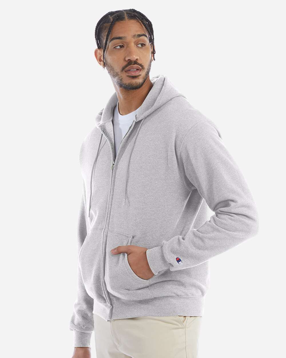 Powerblend® Full-Zip Hooded Sweatshirt - OnModelSide - B25384023 - Silver Grey
