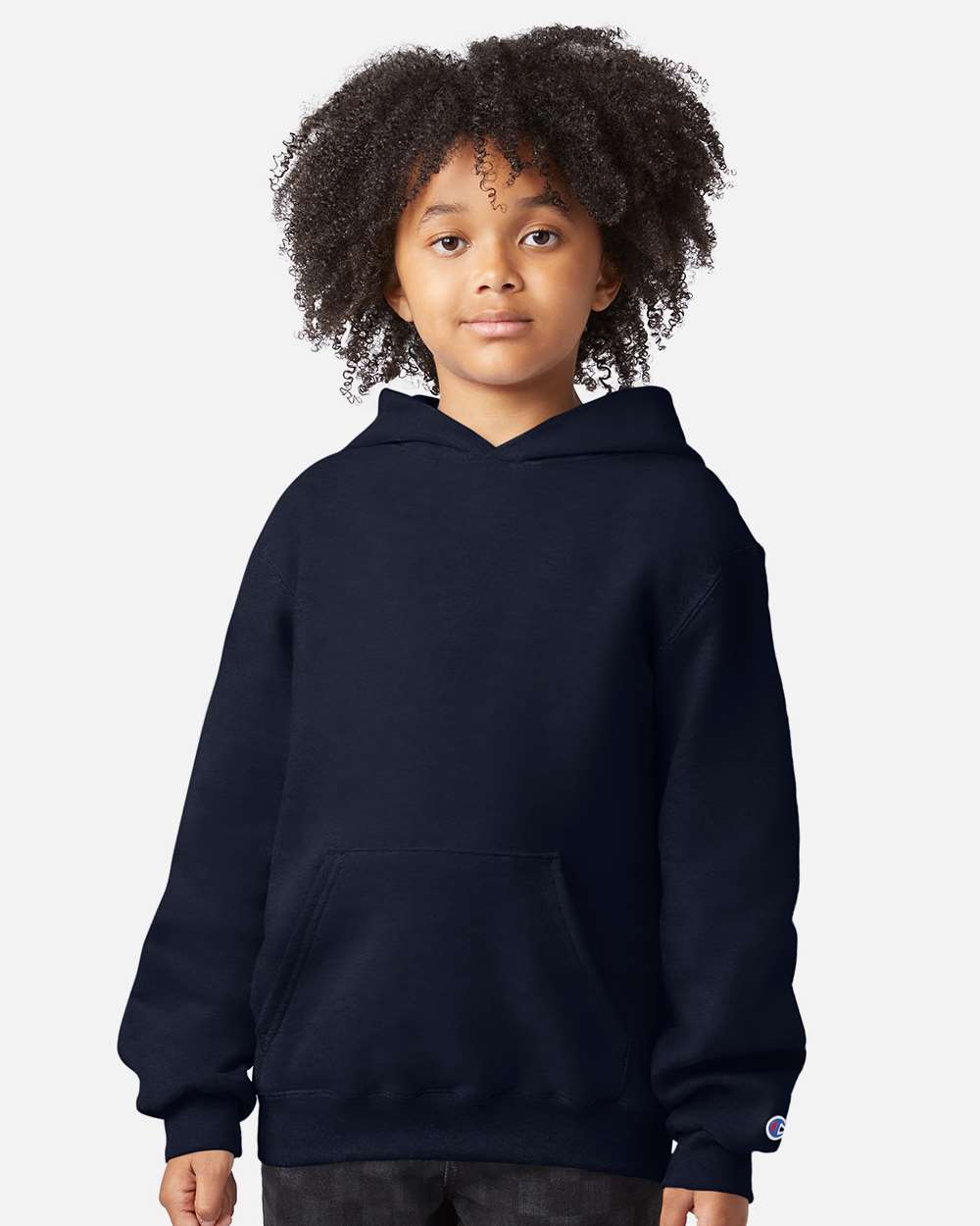 Powerblend® Youth Hooded Sweatshirt - OnModelFront - B32084653 - Navy