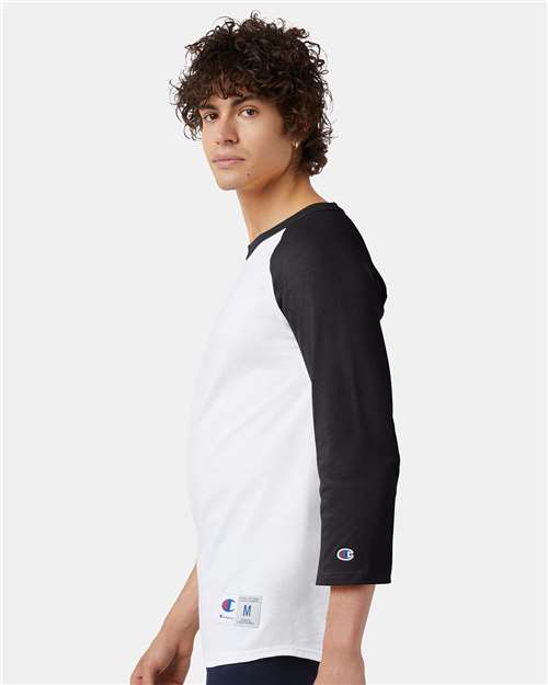 Unisex Raglan Sleeve Baseball T-Shirt - OnModelSide - B04884006 - White/ Black