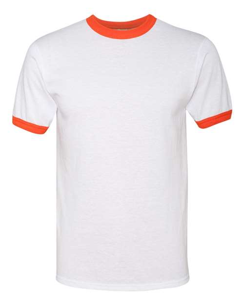 Unisex 50/50 Ringer T-Shirt - Front - B01334665 - White/ Orange