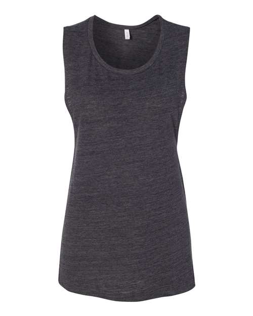 Women's Flowy Scoop Muscle Tank - Front - B55806524 - Charcoal Black Slub