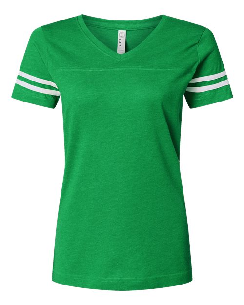 Women's Football V-Neck Fine Jersey Tee - Front - B54738194 - Vintage Green/ White