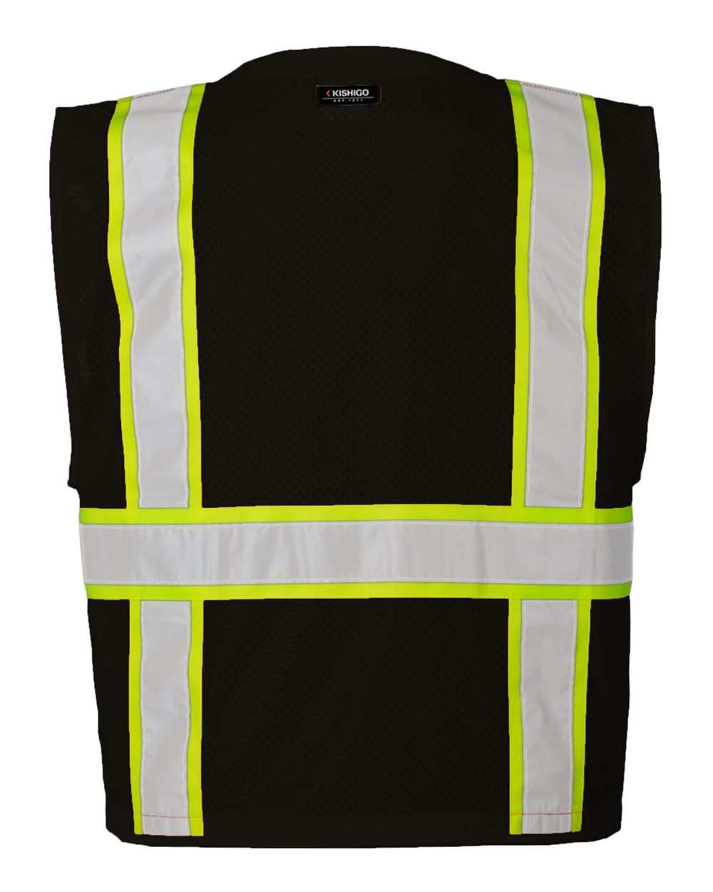 111-EV Series® Enhanced Visibility Multi-Pocket Mesh Vest - Back - B68429173 - Black/ Lime - B100