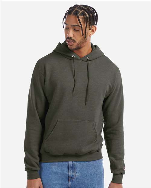Unisex Powerblend® Hooded Sweatshirt - OnModelFront - B22884203 - Dark Green Heather