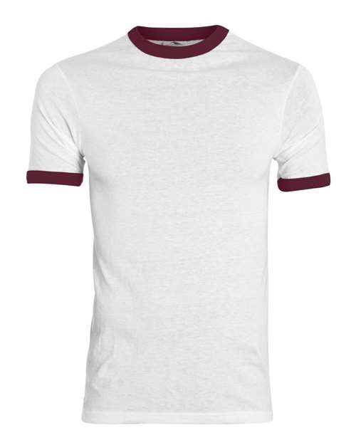 Unisex 50/50 Ringer T-Shirt - Front - B01334556 - White/ Maroon