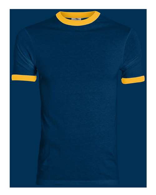 Unisex 50/50 Ringer T-Shirt - Front - B01334013 - Navy/ Gold