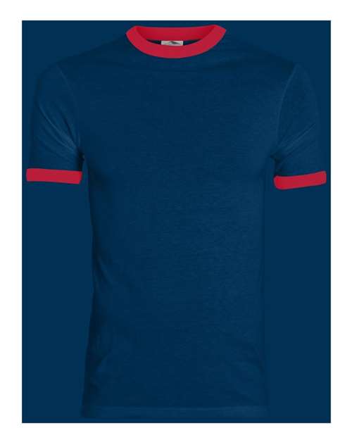 Unisex 50/50 Ringer T-Shirt - Front - B01334034 - Navy/ Red