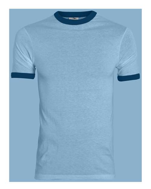Unisex 50/50 Ringer T-Shirt - Front - B01334256 - Light Blue/ Navy