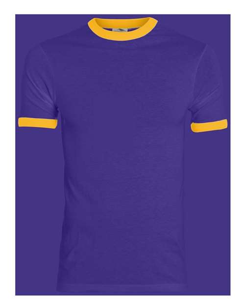 Unisex 50/50 Ringer T-Shirt - Front - B01334695 - Purple/ Gold
