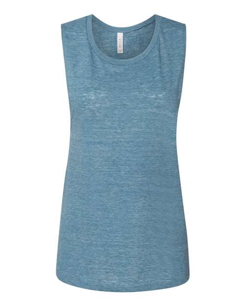 Women's Flowy Scoop Muscle Tank - Front - B55806986 - Denim Slub