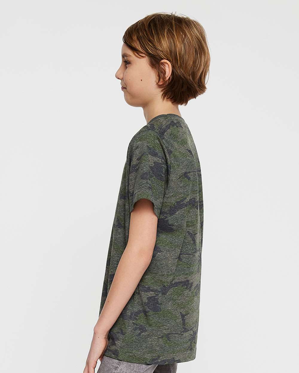 Youth Fine Jersey Tee - OnModelSide - B38038982 - Vintage Camo