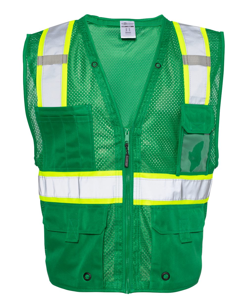 111-EV Series® Enhanced Visibility Multi-Pocket Mesh Vest - Front - B68429543 - Green/ Lime - B104