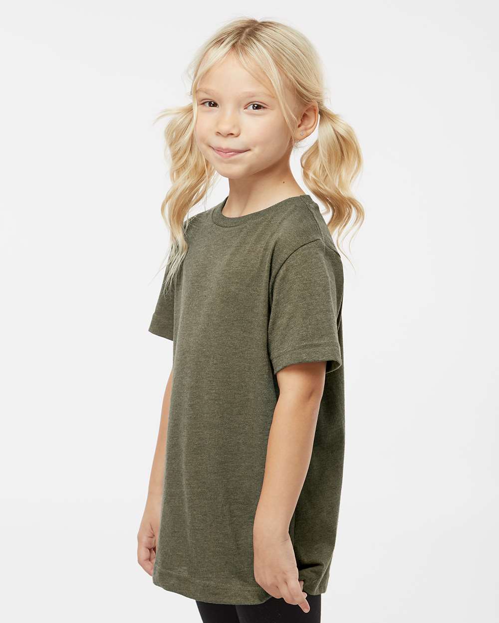 Youth Fine Jersey Tee - OnModelSide - B38038642 - Vintage Military Green