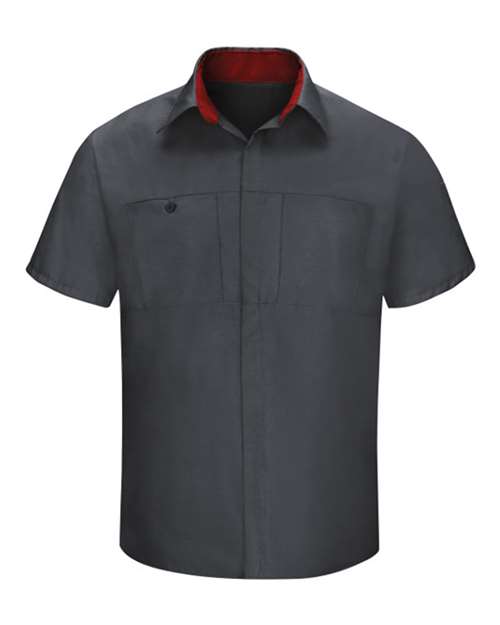 Men's Tall Performance Plus Short Sleeve Shirt with Oilblok Technology - Front - B56630596 - Charcoal/ Fireball Red